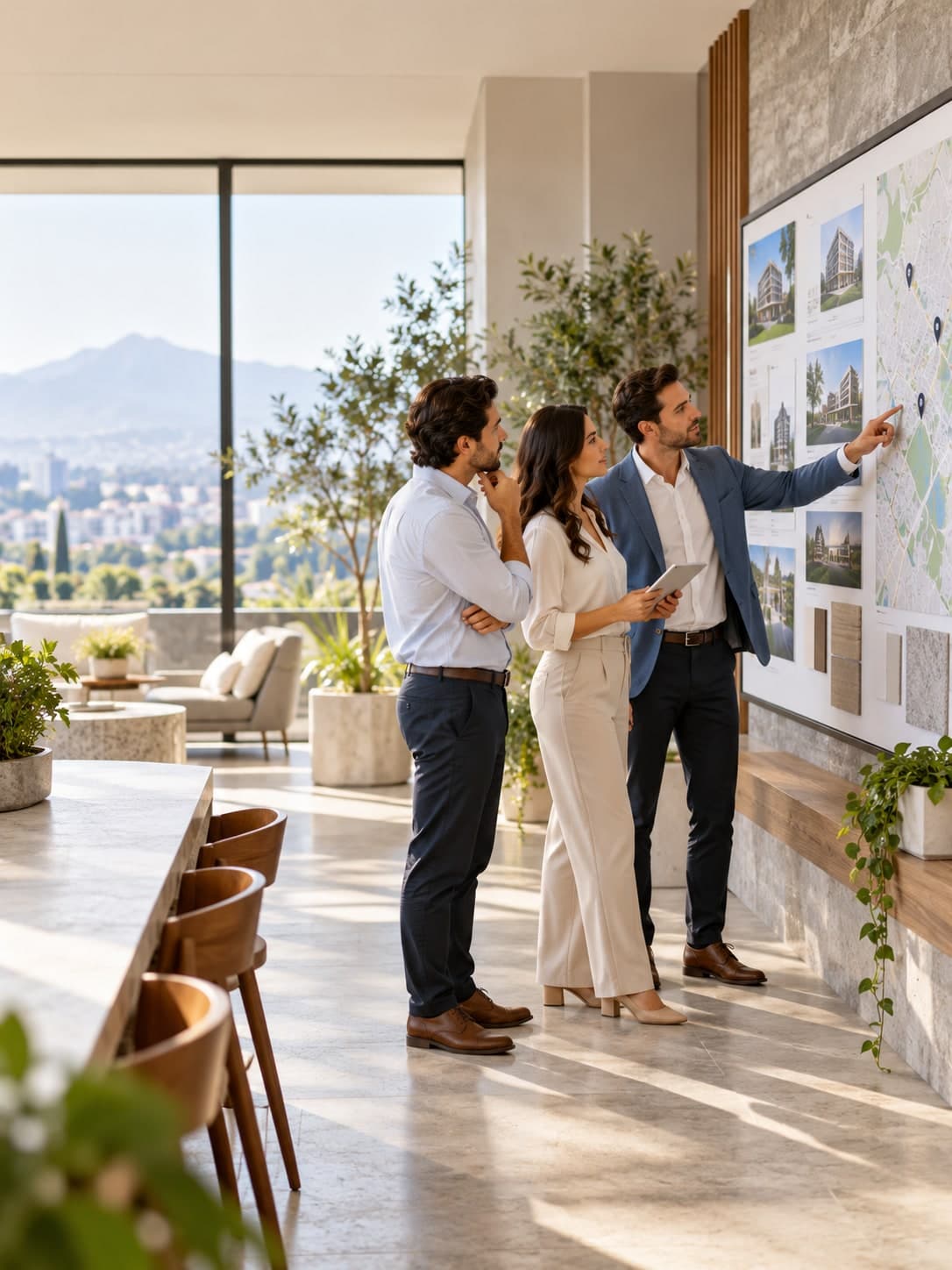 Equipo coordinando el proceso comercial inmobiliario